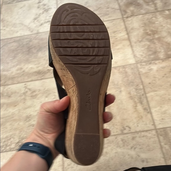 Clarks Black and Brown Wedge Sandals - Picture 7 of 14